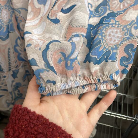 Aritzia Wilfred Pink Blue Tempest Babydoll Mini Dress Size L Fairy Coquette Boho - Picture 9 of 11